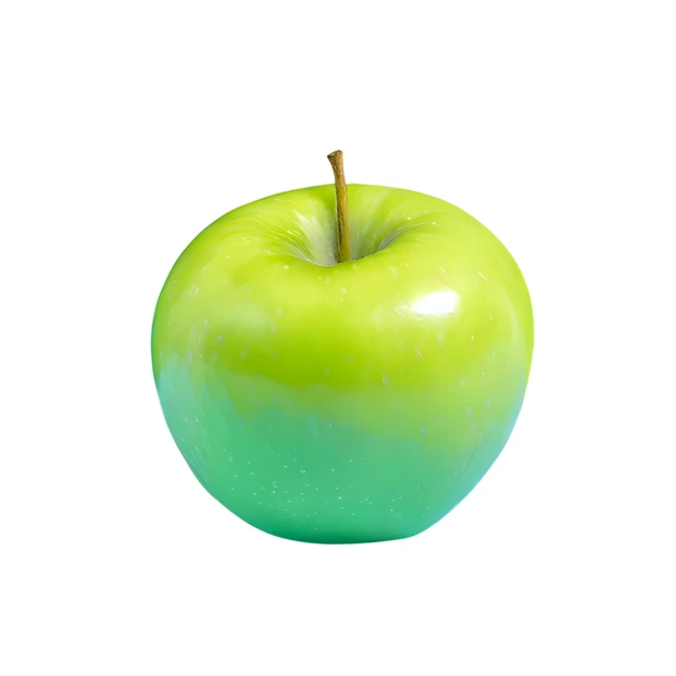 Single green apple with teal gradient isolated on white