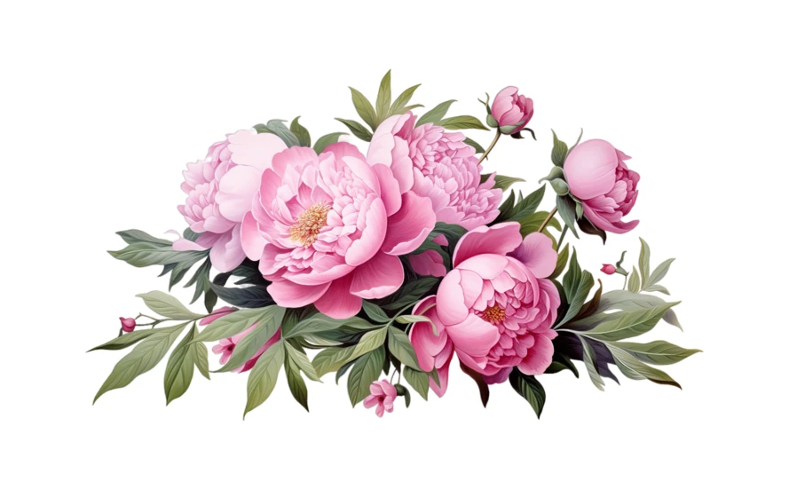 Pink peony bouquet illustration isolated on white background