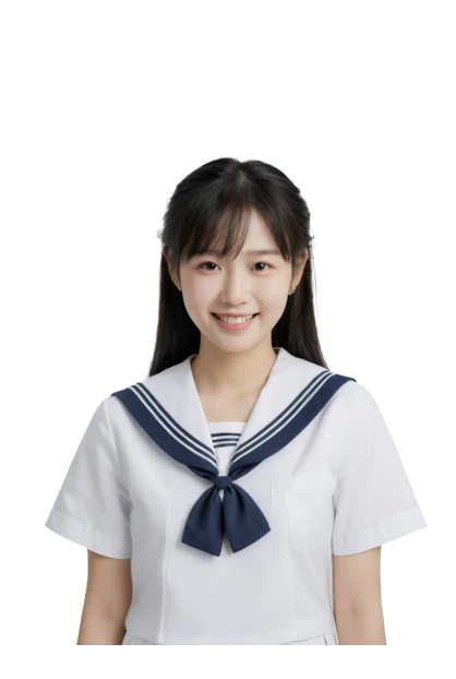 Smiling young Asian woman in Japanese sailor school uniform