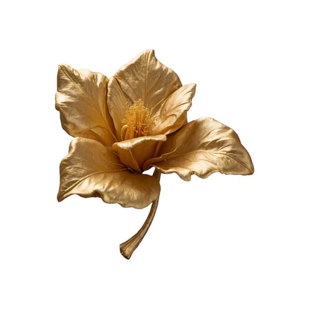 Decorative golden lily flower bloom isolated on white background
