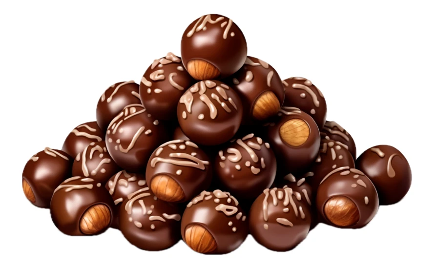 Stack of chocolate hazelnut pralines isolated on white background