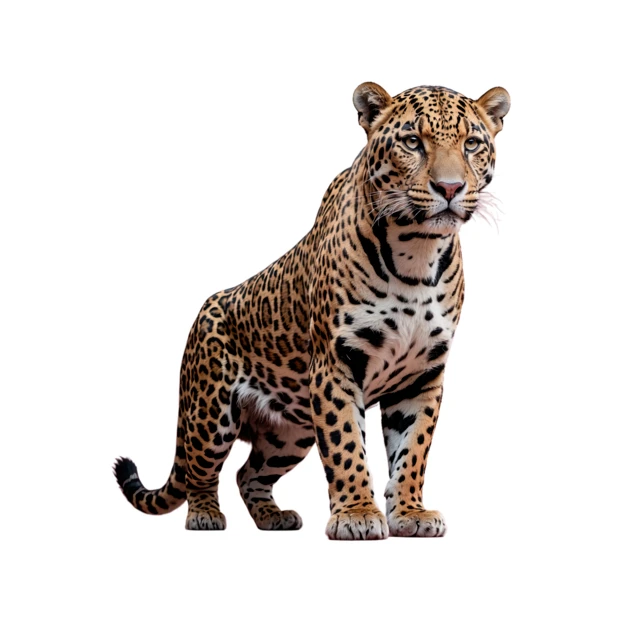 Majestic jaguar standing isolated on white background