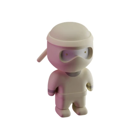 Minimalist 3D white ninja character model isolated on white