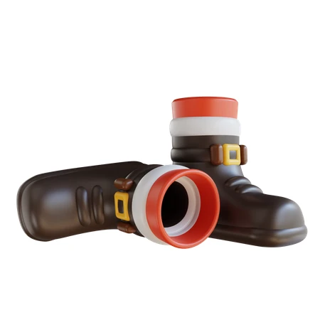 3D cartoon brown boots with gold buckles and red trim