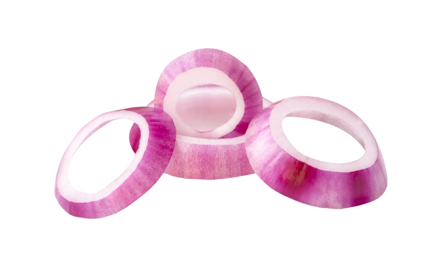 Fresh red onion rings isolated on white background
