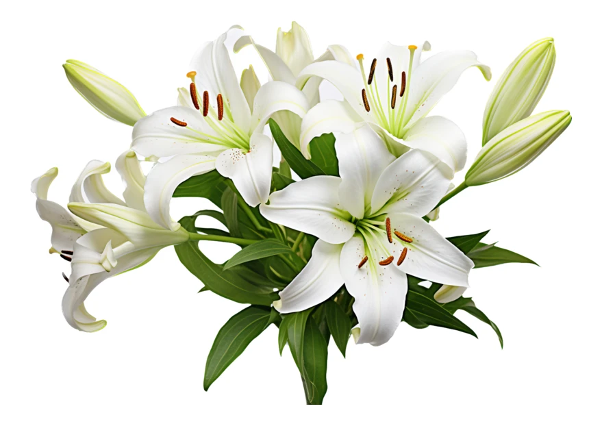 Bouquet of fresh white lilies isolated on white background