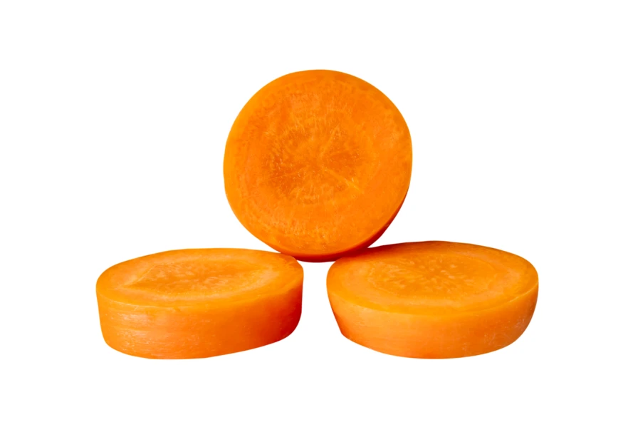 Three fresh round carrot slices isolated on white background