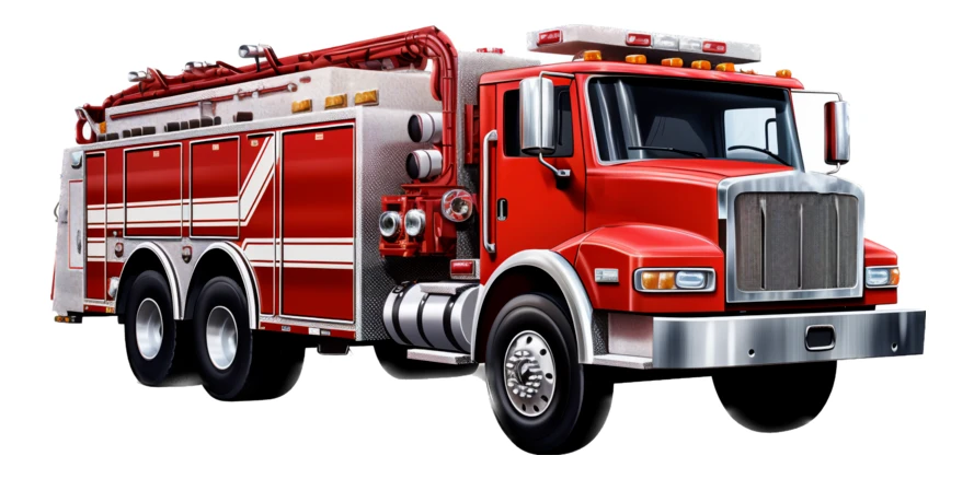 Modern red fire truck isolated on white background