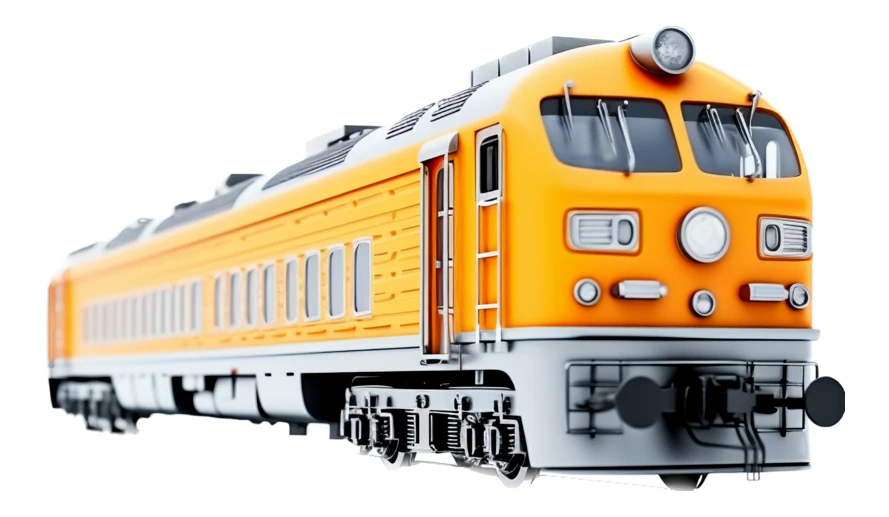 Modern orange passenger train isolated on white background