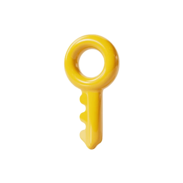 Yellow 3D rendered key isolated on white background