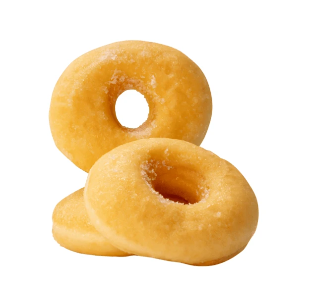 Three sugar-coated donuts isolated on a white background