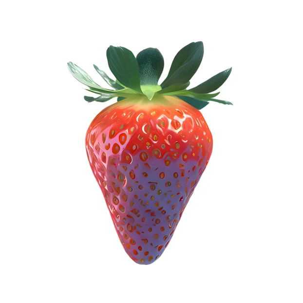 Single strawberry with red to purple gradient on white background