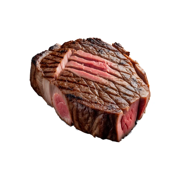 Grilled medium-rare beef steak isolated on white background