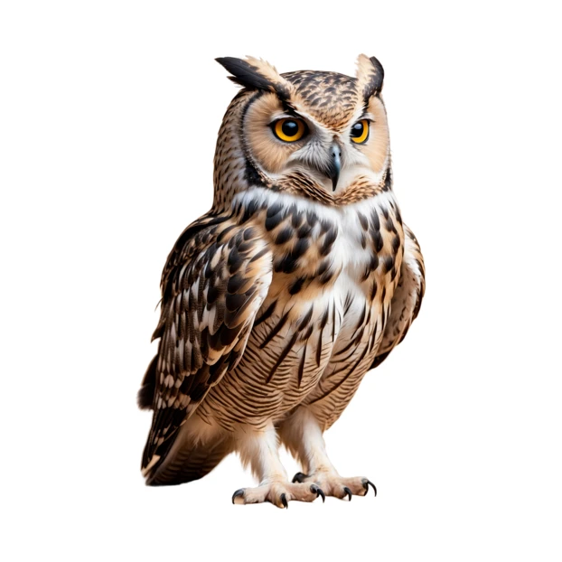 Great horned owl isolated on a white background