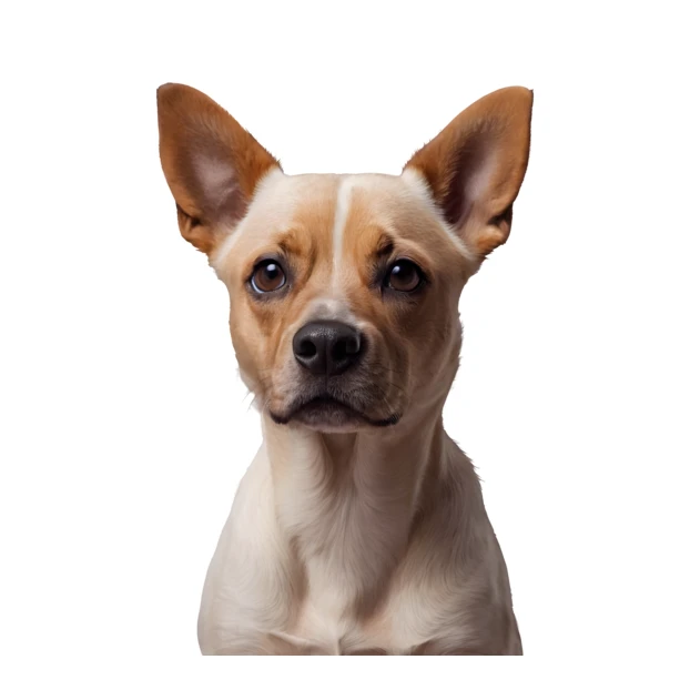 Cute tan and white mixed breed dog portrait isolated