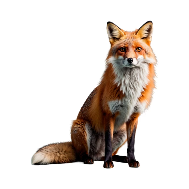 Red fox sitting isolated on white background