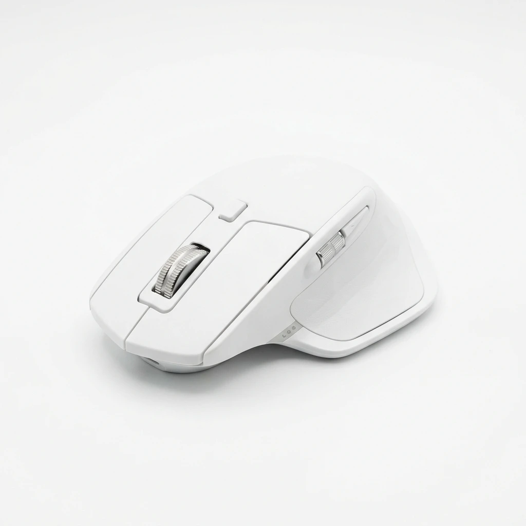 Modern white ergonomic wireless computer mouse on white background