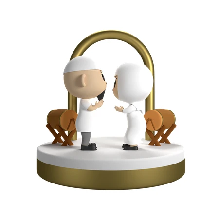 Muslim Couple Praying on Platform with Drums