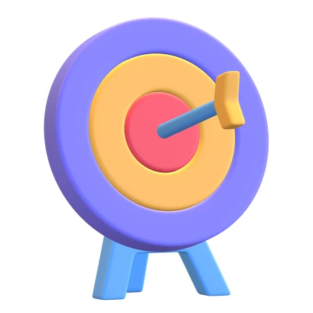 3D target with arrow hitting the bullseye on white background
