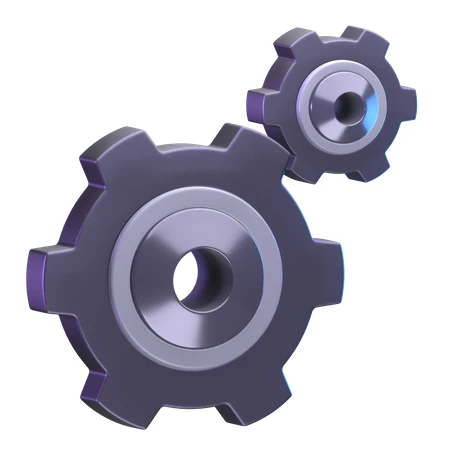 3D rendering of two interlocking metallic gear wheels