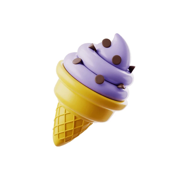 3D purple soft serve ice cream with chocolate chips