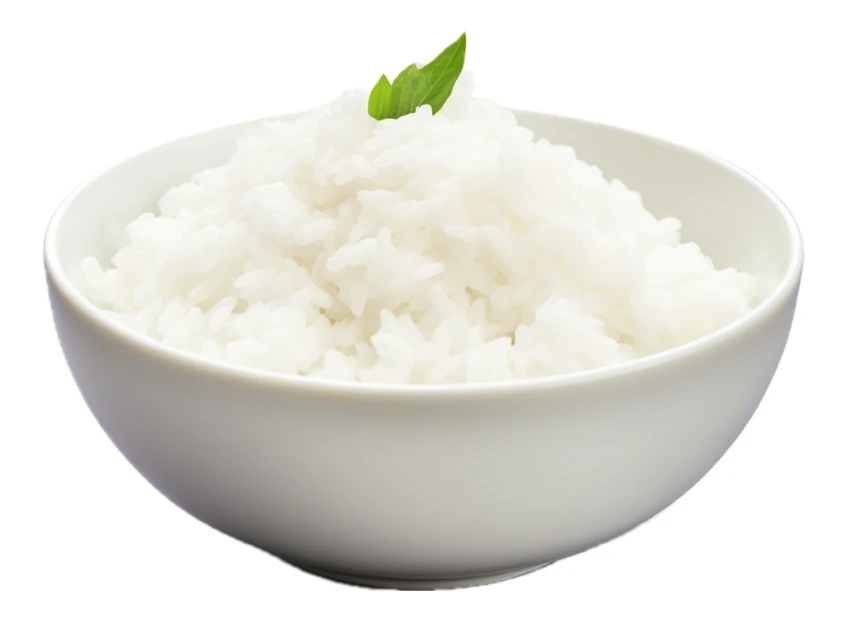 Bowl of steamed white rice isolated on white background