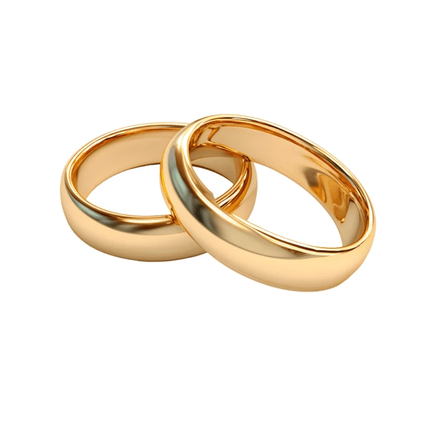 Pair of gold wedding rings isolated on white background