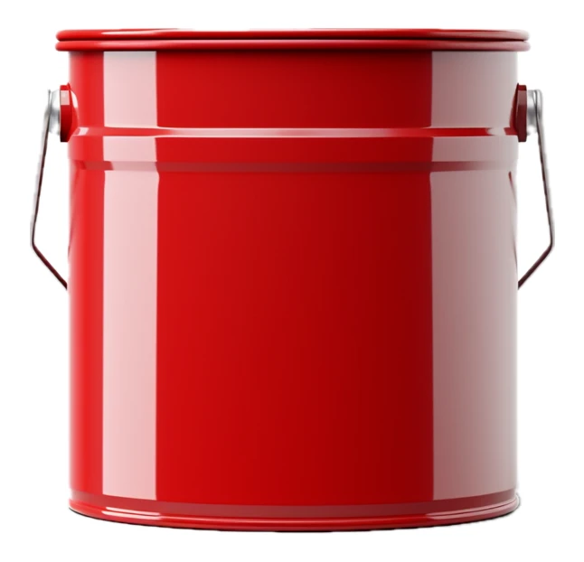 Glossy red metal paint bucket isolated on white background