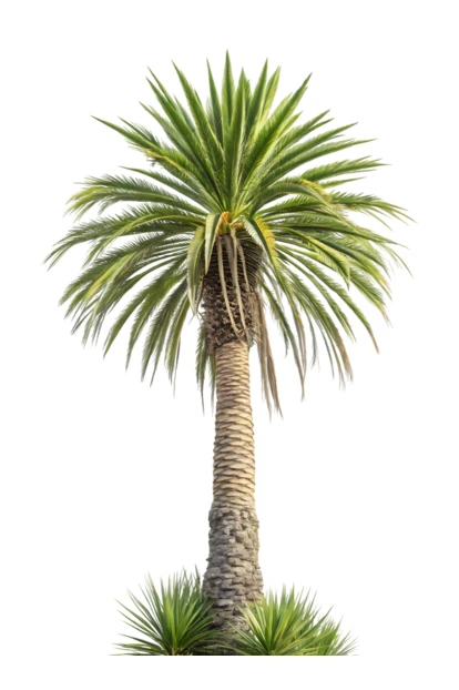 Single tall palm tree isolated on white background