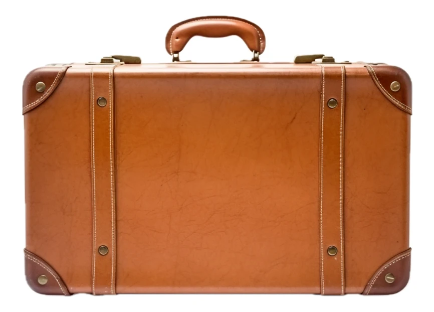Vintage brown leather suitcase isolated on white background