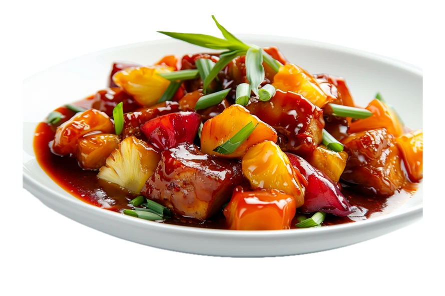 Chinese sweet and sour pork with pineapple and peppers