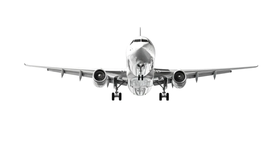 Front view of a commercial airplane isolated on white