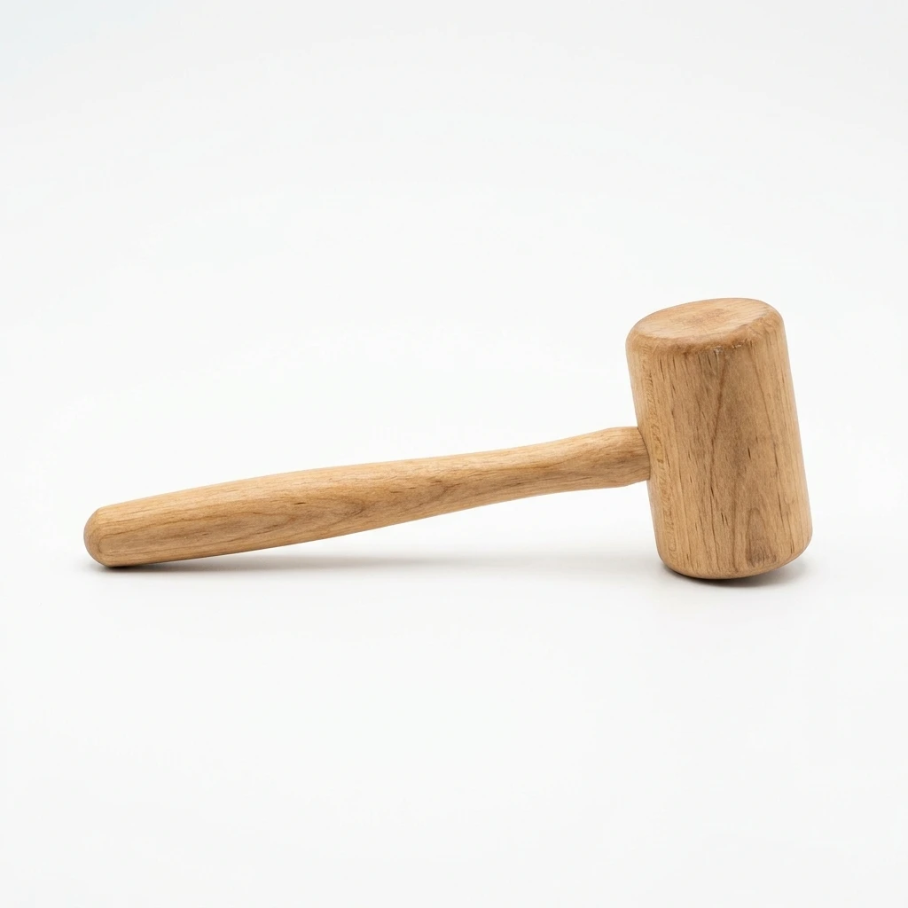 Traditional wooden mallet tool isolated on white background