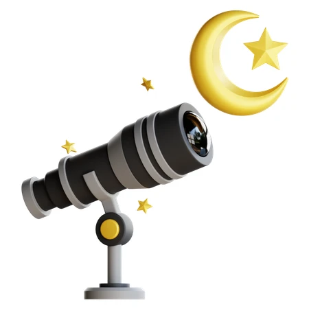 A telescope and a glowing moon