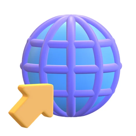 3D stylized globe icon with yellow arrow cursor