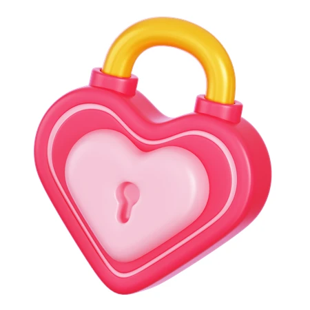 3D pink heart shaped padlock isolated on white background