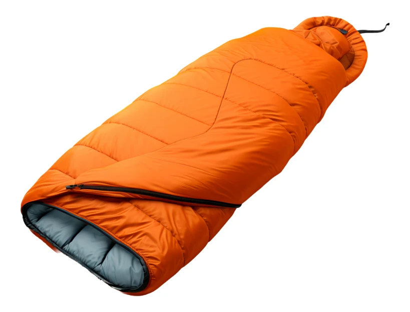 Bright orange mummy sleeping bag isolated on white background