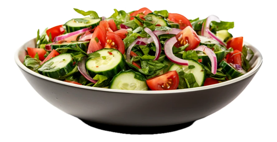 Fresh vegetable salad with tomatoes and cucumbers in a bowl