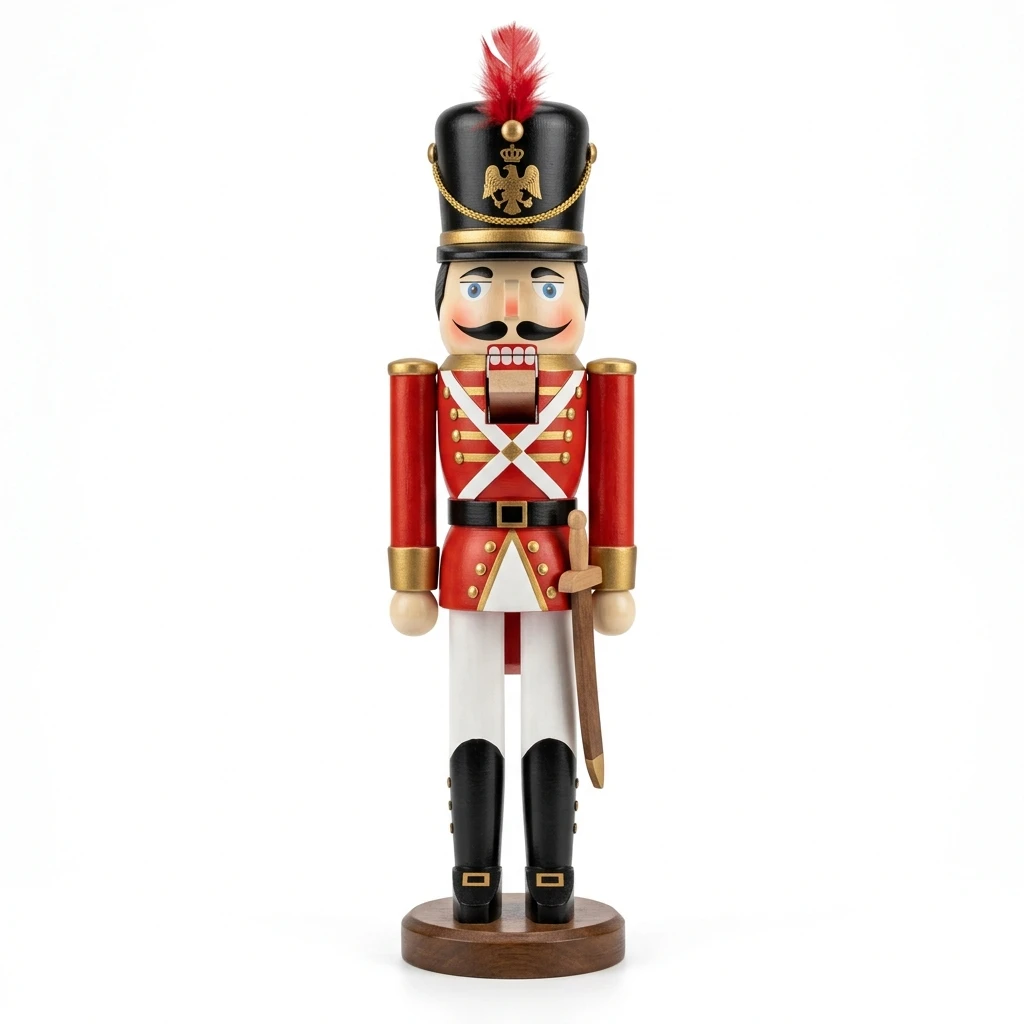 Traditional wooden Christmas nutcracker soldier isolated on white background
