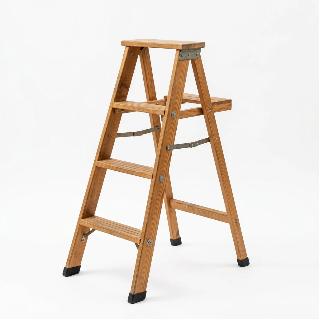 Vintage wooden stepladder isolated on white background
