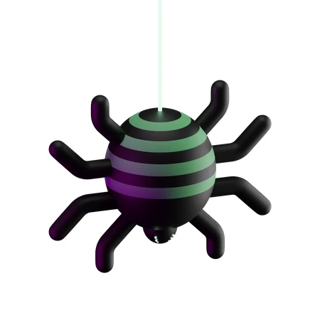 3D stylized black spider with green stripes on white background