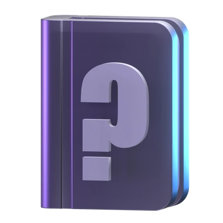 3D purple book icon with a white question mark