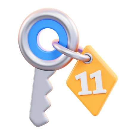 3D icon of a silver key with number 11 tag