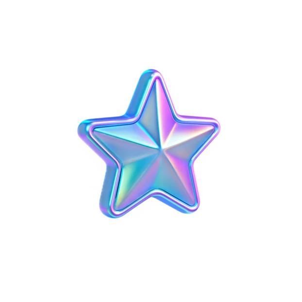 3D iridescent holographic star isolated on white background