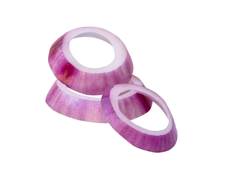 Fresh red onion rings isolated on white background