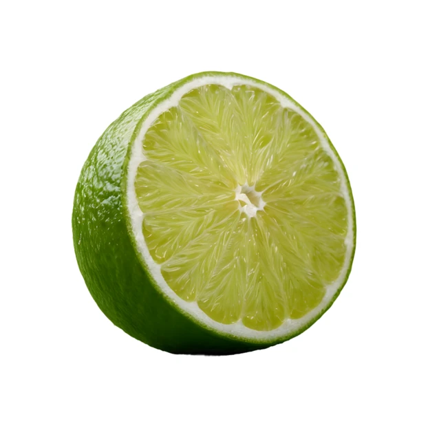 Half of a fresh green lime isolated on white background