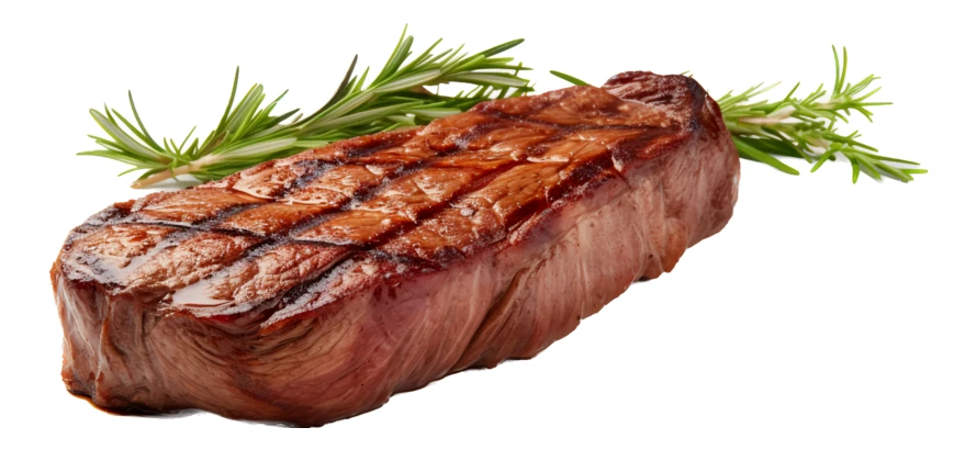 Grilled beef steak with rosemary isolated on white background