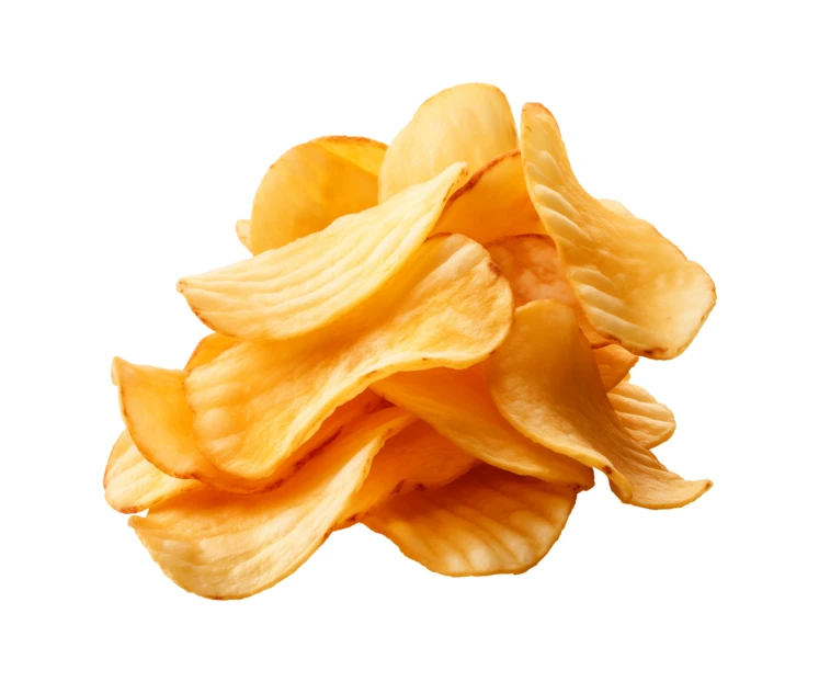 Pile of ridged potato chips isolated on white background