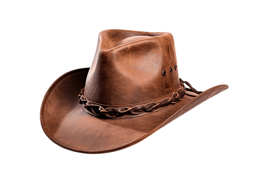 Brown leather cowboy hat isolated on white background