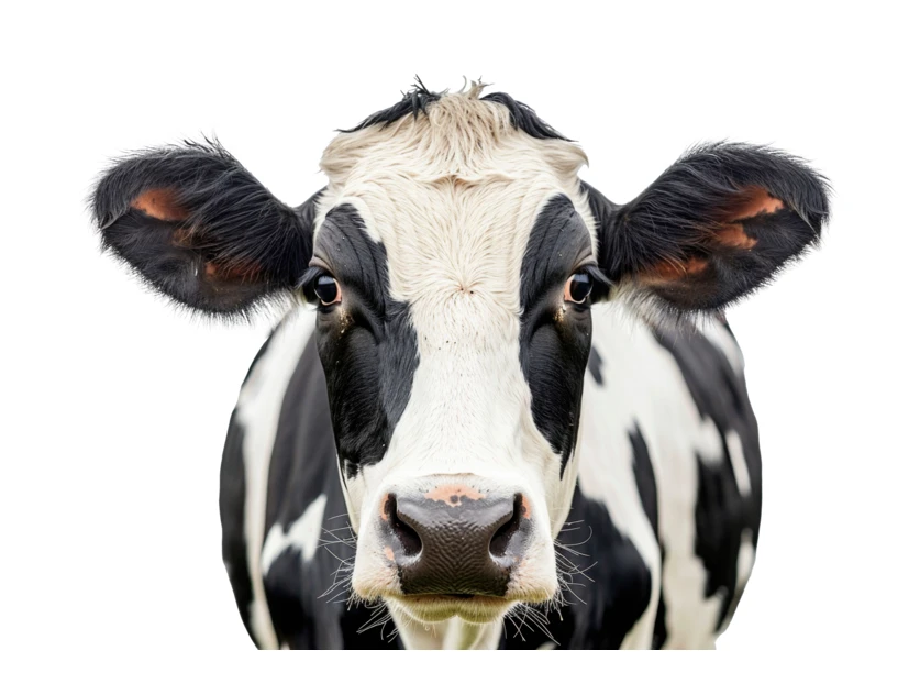 Close-up portrait of a black and white Holstein cow